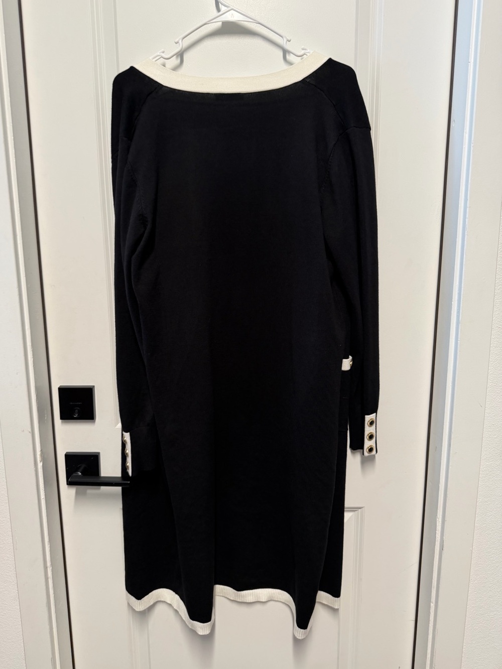 Essentials Milano Long Open Front Cardigan Sweater Black White Size L Modest - Picture 7 of 7